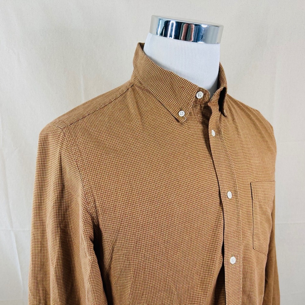 Peter Manning Size 4 Button Down Shirt Cotton Orange Houndstooth Mens Casual